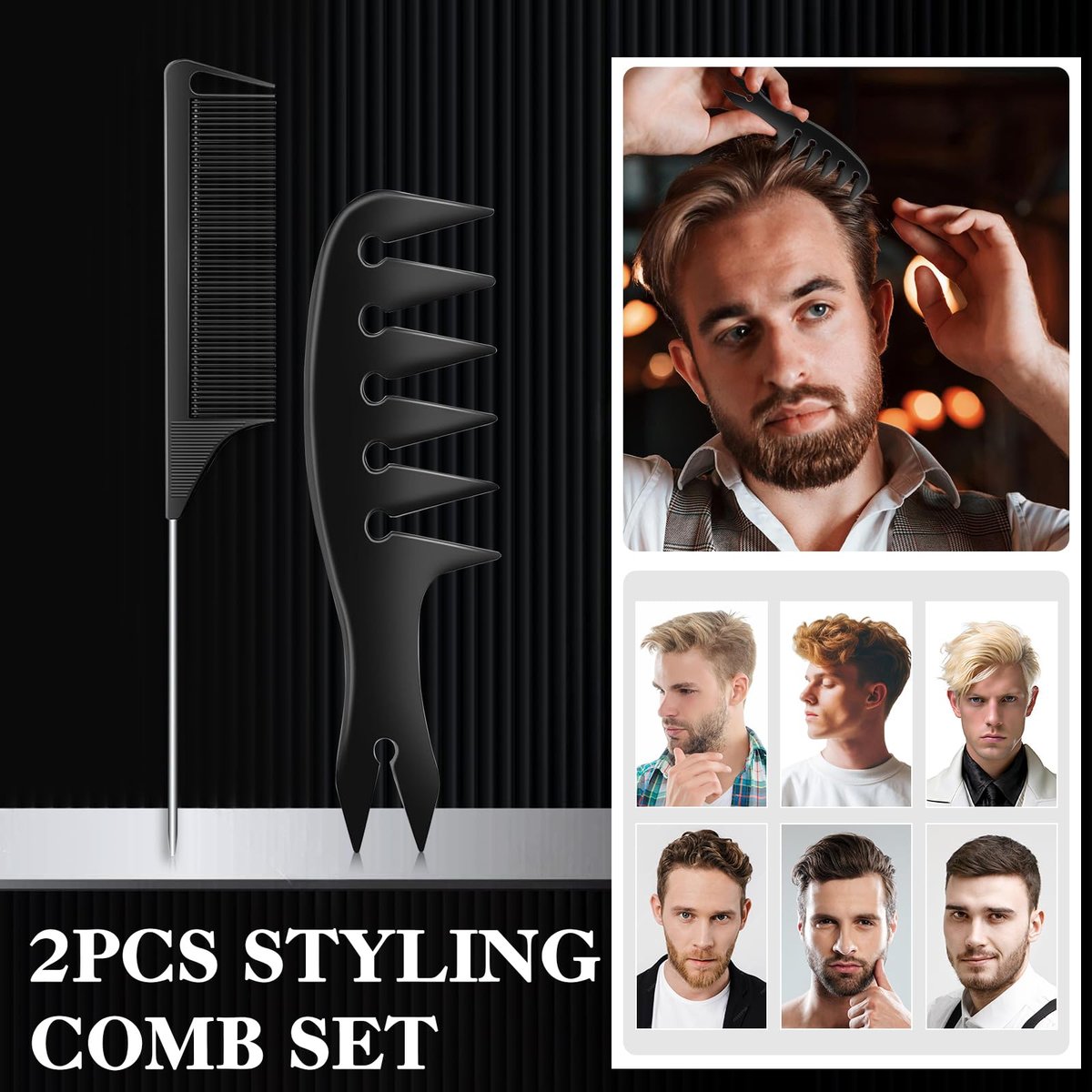 DUAIU 9-Piece Professional Hair Comb Set for Men & Boys - Barber Comb Kit with Spray Bottle, Neck Duster, and Clipper Comb Tools Avelisse