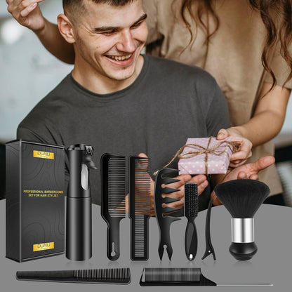 DUAIU 9-Piece Professional Hair Comb Set for Men & Boys - Barber Comb Kit with Spray Bottle, Neck Duster, and Clipper Comb Tools Avelisse