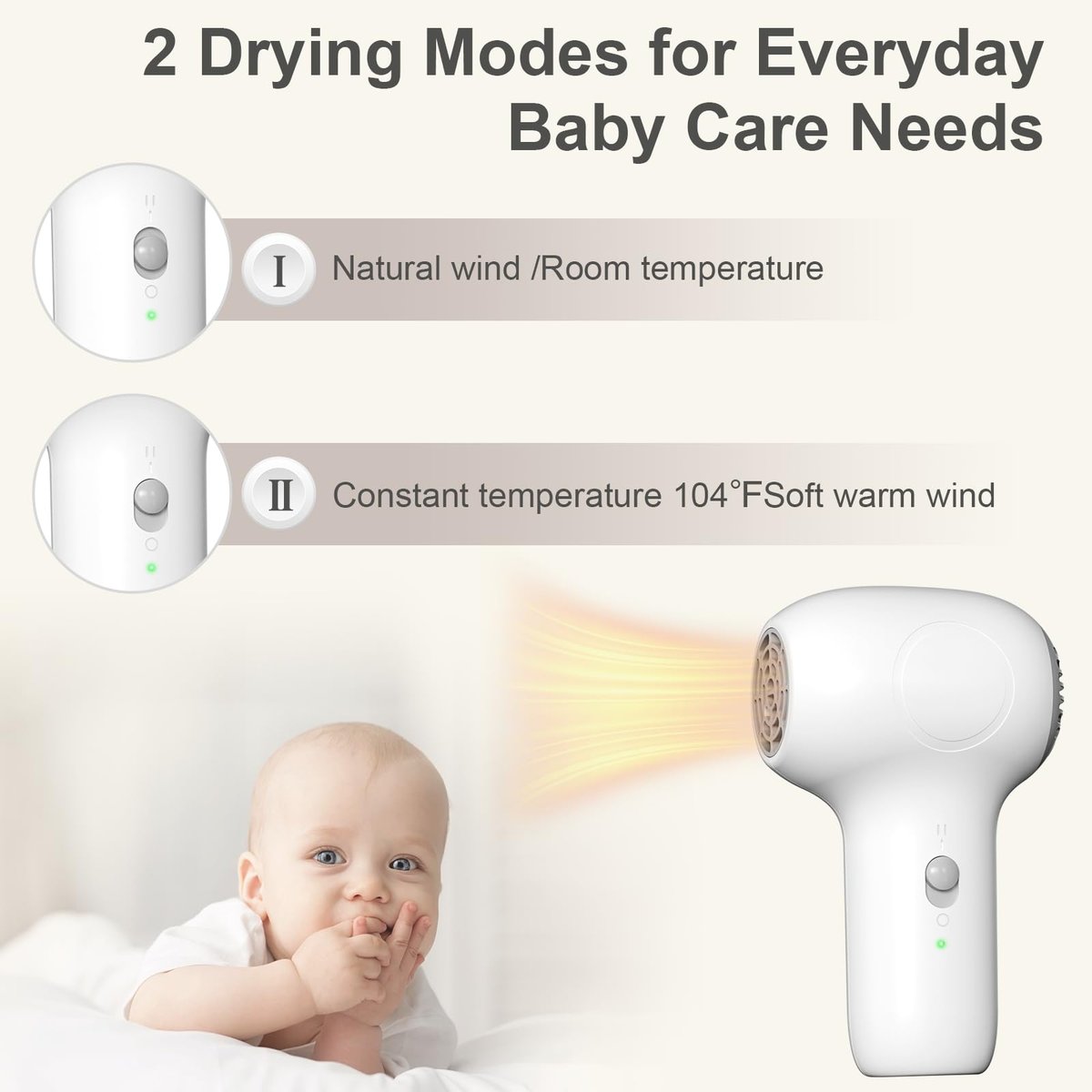 Cordless Baby Hair Dryer – Gentle Airflow Mini Hair Dryer with Charging Base for Kids, Travel Portable Design for Infant Delicate Skin Avelisse