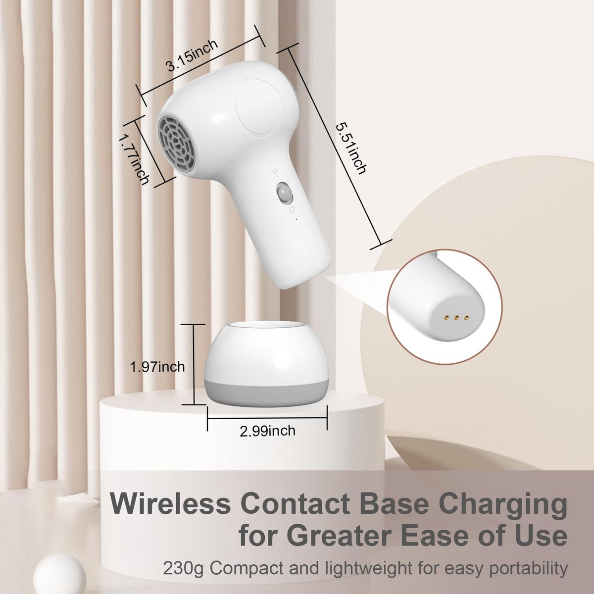 Cordless Baby Hair Dryer – Gentle Airflow Mini Hair Dryer with Charging Base for Kids, Travel Portable Design for Infant Delicate Skin Avelisse
