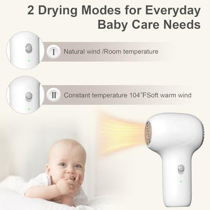 Cordless Baby Hair Dryer – Gentle Airflow Mini Hair Dryer with Charging Base for Kids, Travel Portable Design for Infant Delicate Skin Avelisse