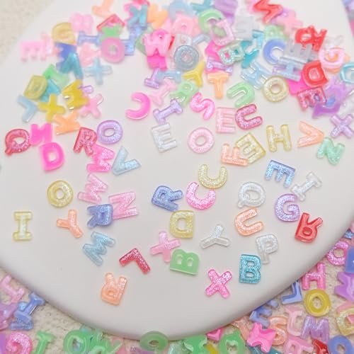 ROFIBUT Letter Nail Art Charms - Random Candy Color Letter Resin Nail Rhinestones, Kawaii Summer Flatback Alphabet Nail Gems with Glitter Design, DIY Craft Nail Supplies 250Pcs - görsel 4