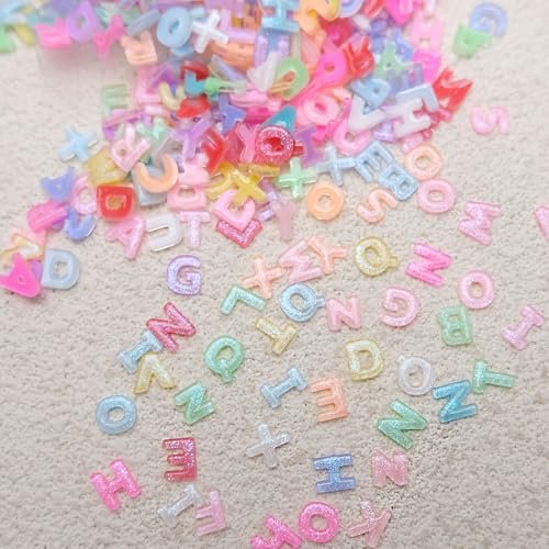ROFIBUT Letter Nail Art Charms - Random Candy Color Letter Resin Nail Rhinestones, Kawaii Summer Flatback Alphabet Nail Gems with Glitter Design, DIY Craft Nail Supplies 250Pcs - görsel 8
