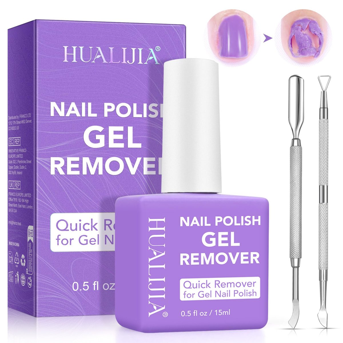 ISUNRISE Gel Nail Polish Remover – Professional Gel Remover Kit with Cuticle Pusher & Scraper, Quick & Easy Removal in 2-5 Minutes, No Foil or Wrapping Needed Avelisse