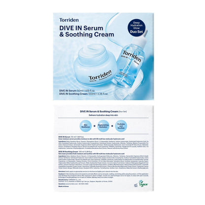 Torriden DIVE IN Serum 1.69 fl.oz. + Soothing Cream (Jar) 3.38 fl.oz. | Hyaluronic Acid Care Set | Deep Hydrating Skin Care for Glass Skin Avelisse