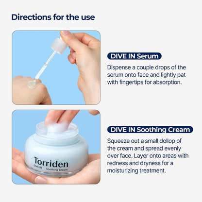 Torriden DIVE IN Serum 1.69 fl.oz. + Soothing Cream (Jar) 3.38 fl.oz. | Hyaluronic Acid Care Set | Deep Hydrating Skin Care for Glass Skin Avelisse