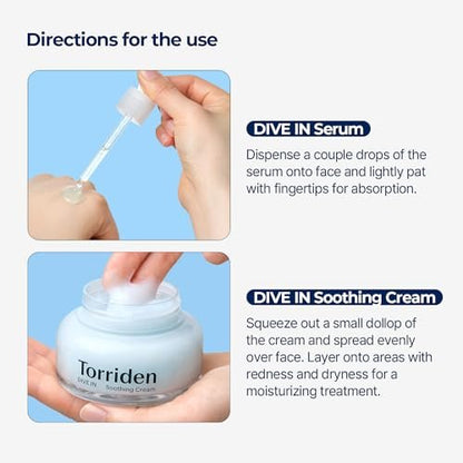 Torriden DIVE IN Serum 1.69 fl.oz. + Soothing Cream (Jar) 3.38 fl.oz. | Hyaluronic Acid Care Set | Deep Hydrating Skin Care for Glass Skin Avelisse