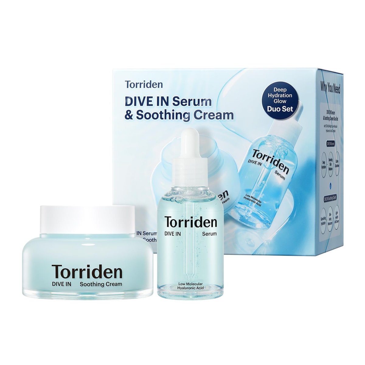 Torriden DIVE IN Serum 1.69 fl.oz. + Soothing Cream (Jar) 3.38 fl.oz. | Hyaluronic Acid Care Set | Deep Hydrating Skin Care for Glass Skin Avelisse