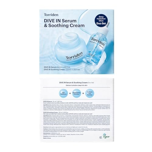 Torriden DIVE IN Serum 1.69 fl.oz. + Soothing Cream (Jar) 3.38 fl.oz. | Hyaluronic Acid Care Set | Deep Hydrating Skin Care for Glass Skin Avelisse
