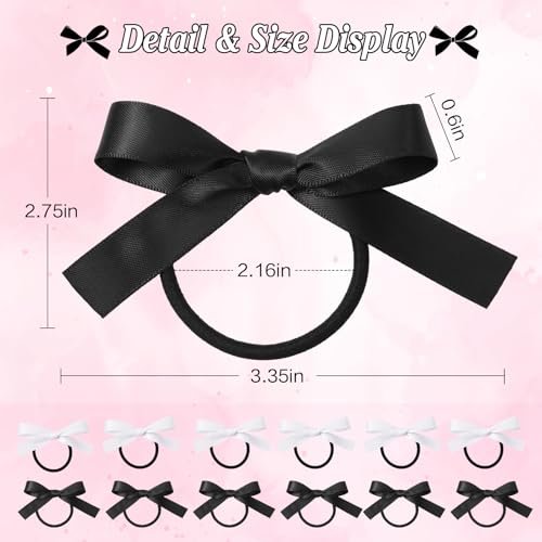 Auseibeely 12PCS Silky Satin Hair Bows Ties for Girls, Bowknot Ribbon Ponytail Holders, Cute Bow Hair Accessories for Bubble Braids, Black & White No Damage Hair Bands Avelisse