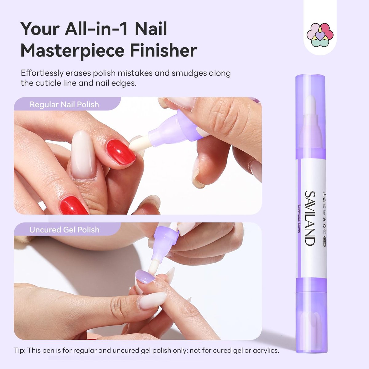 SAVILAND Nail Polish Corrector Pen - Bio-Sourced, Refillable & Acetone-Free Nail Polish Remover Corrector Pen with 3 Tapered Refill Tips - görsel 11