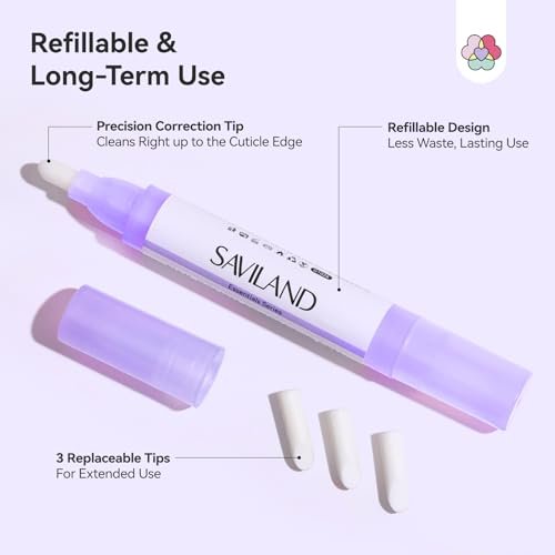 SAVILAND Nail Polish Corrector Pen - Bio-Sourced, Refillable & Acetone-Free Nail Polish Remover Corrector Pen with 3 Tapered Refill Tips - görsel 10