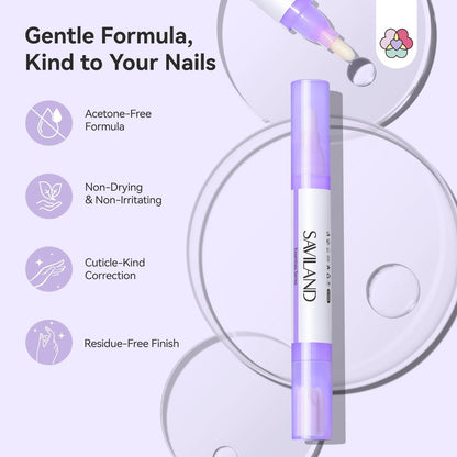 SAVILAND Nail Polish Corrector Pen - Bio-Sourced, Refillable & Acetone-Free Nail Polish Remover Corrector Pen with 3 Tapered Refill Tips