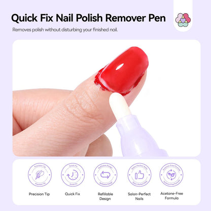 SAVILAND Nail Polish Corrector Pen - Bio-Sourced, Refillable & Acetone-Free Nail Polish Remover Corrector Pen with 3 Tapered Refill Tips