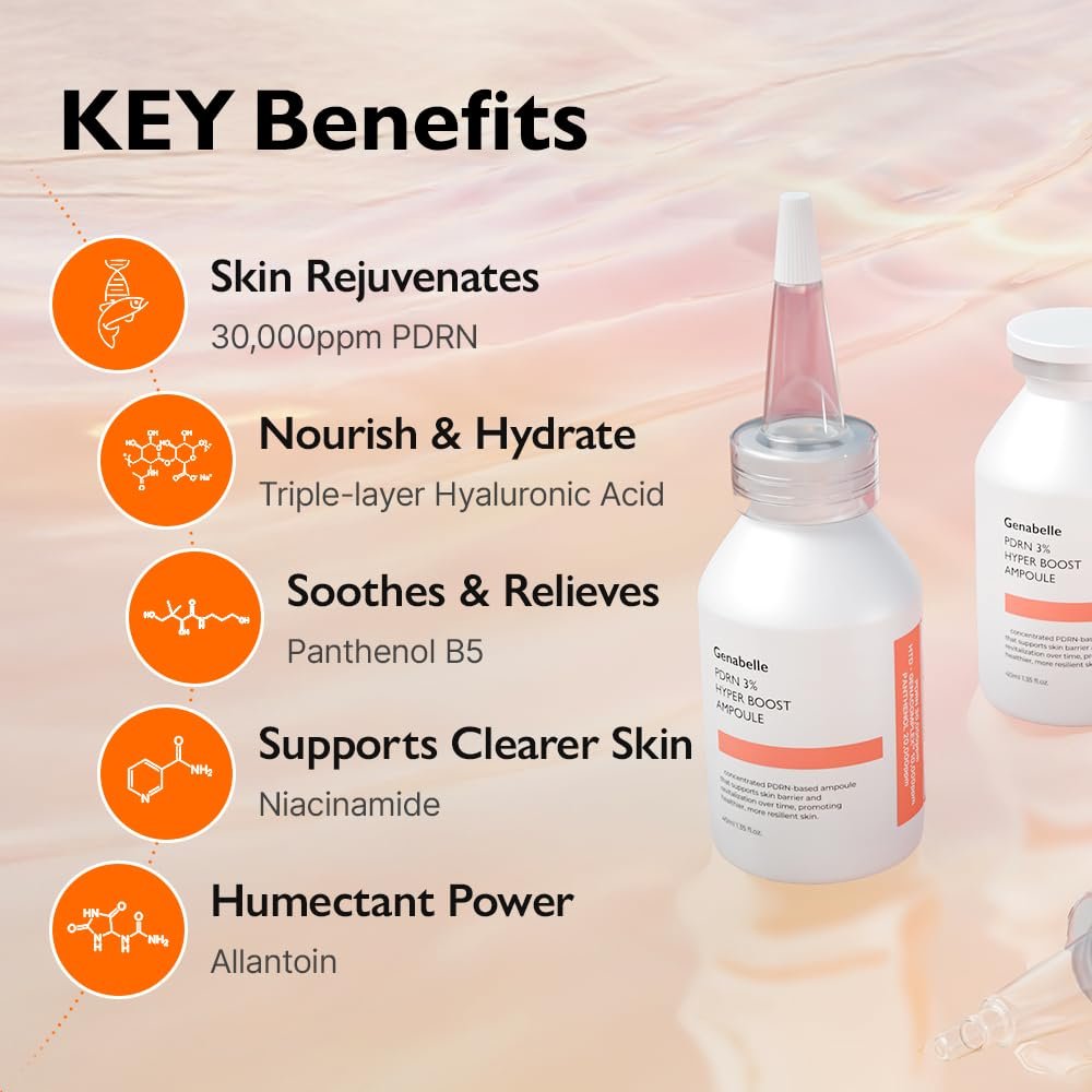 Genabelle PDRN 3% Hyper Boost Ampoule – Advanced Skin Support Serum with PDRN, Niacinamide, Hyaluronic Acid, Peptides, and Centella for Skin Barrier Support, Dryness, Glass Skin and Uneven Texture Avelisse