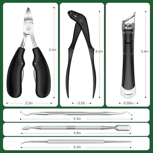 Toenail Clippers for Seniors Thick Toenails - 2026 Long Handle Toe Nail Clippers with Angled Head, Slanted & Wide Opening Ingrown Nail Clippers for Men, 6PCS Set Avelisse