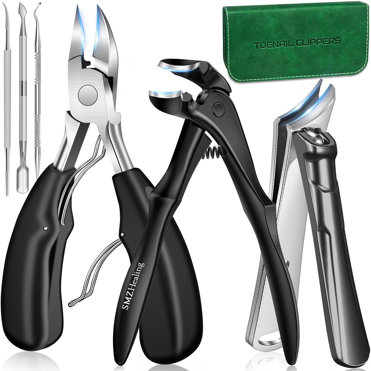 Toenail Clippers for Seniors Thick Toenails - 2026 Long Handle Toe Nail Clippers with Angled Head, Slanted & Wide Opening Ingrown Nail Clippers for Men, 6PCS Set Avelisse