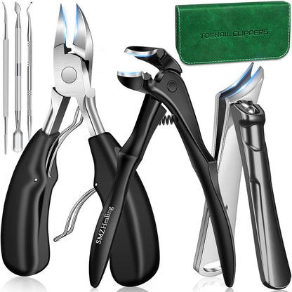Toenail Clippers for Seniors Thick Toenails - 2026 Long Handle Toe Nail Clippers with Angled Head, Slanted & Wide Opening Ingrown Nail Clippers for Men, 6PCS Set Avelisse