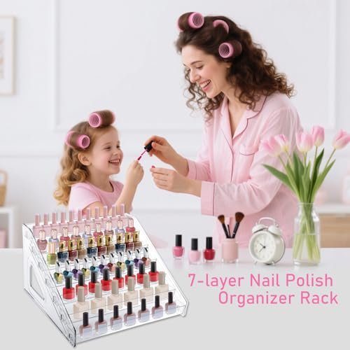 HIFILTURE 7 Layers Clear Nail Polish Organizer Holder Rack - Versatile Display Stand for Cosmetics, Sunglasses, Essential Oils, Lipsticks, and More Avelisse