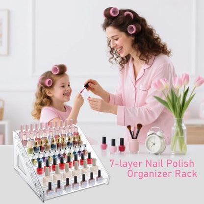 HIFILTURE 7 Layers Clear Nail Polish Organizer Holder Rack - Versatile Display Stand for Cosmetics, Sunglasses, Essential Oils, Lipsticks, and More Avelisse