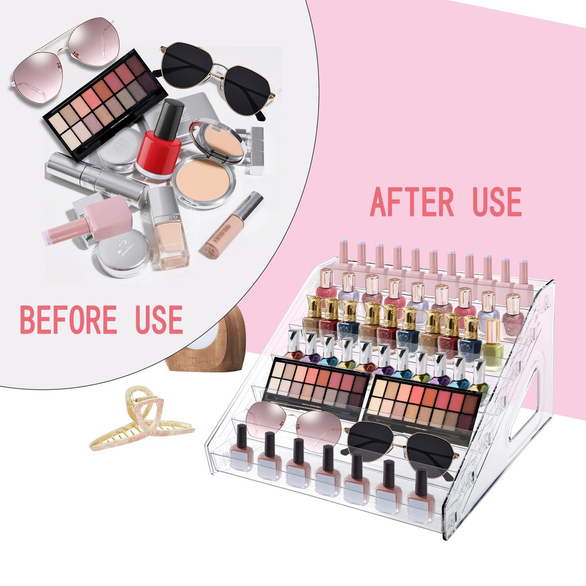 HIFILTURE 7 Layers Clear Nail Polish Organizer Holder Rack - Versatile Display Stand for Cosmetics, Sunglasses, Essential Oils, Lipsticks, and More Avelisse