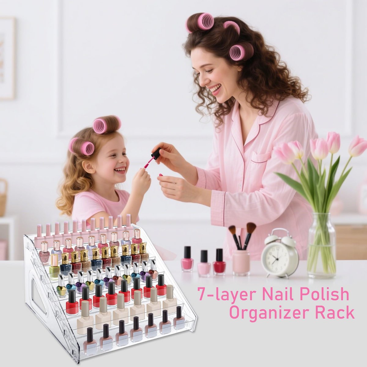 HIFILTURE 7 Layers Clear Nail Polish Organizer Holder Rack - Versatile Display Stand for Cosmetics, Sunglasses, Essential Oils, Lipsticks, and More Avelisse