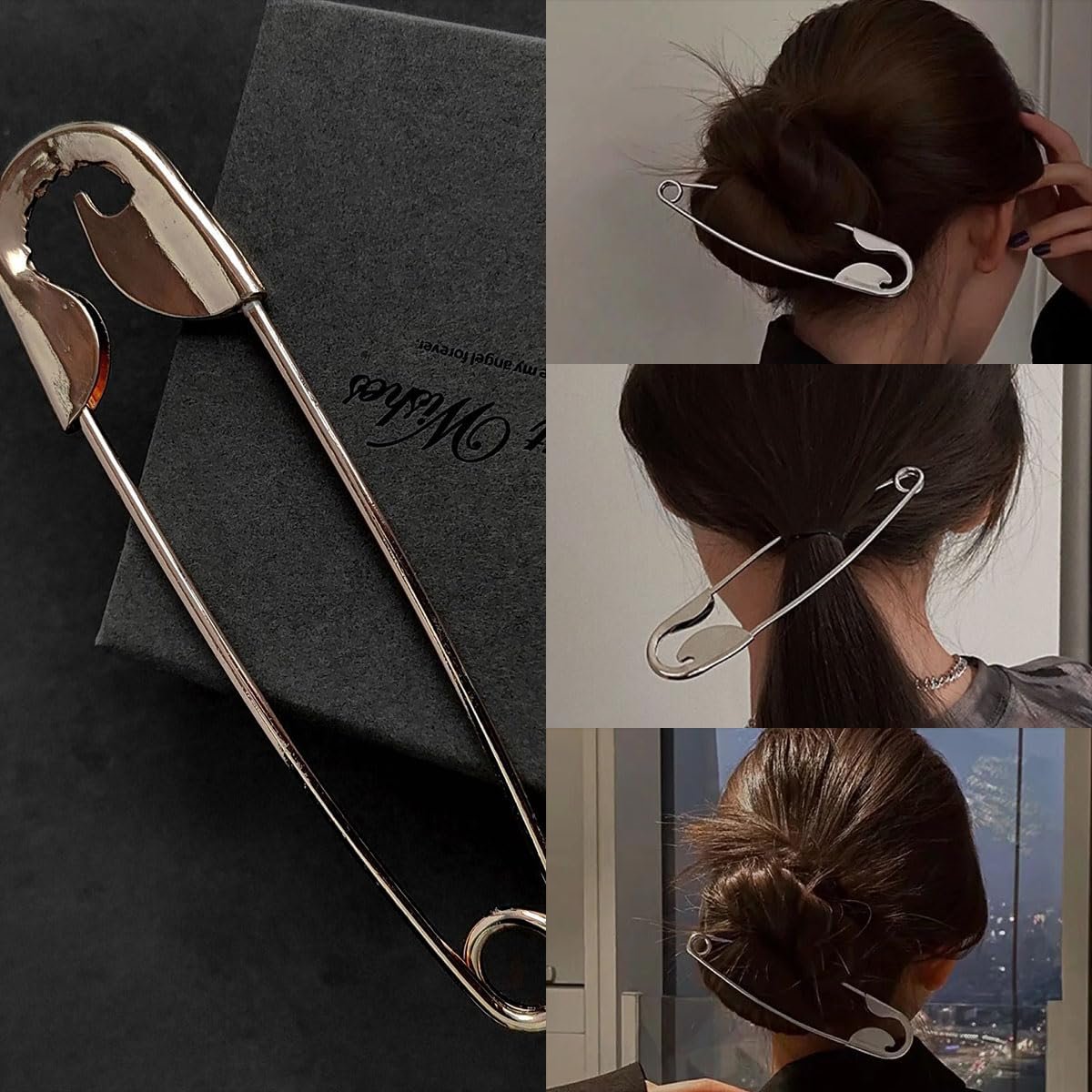 Silver Metal Hair Pins 2-Pack – Funny Pin Shape Design French Style Hair Stick Clips for Vintage Hairstyles - görsel 3