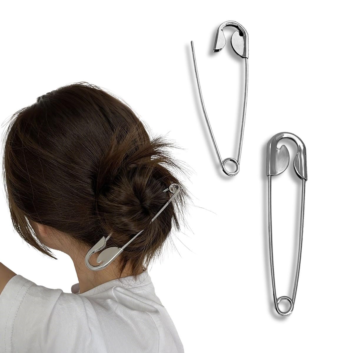 Silver Metal Hair Pins 2-Pack – Funny Pin Shape Design French Style Hair Stick Clips for Vintage Hairstyles - görsel 1