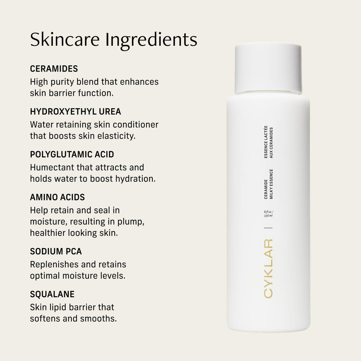CYKLAR Ceramide Milky Essence – Unscented Body Lotion for Dry, Sensitive Skin – Lightweight Hydrating Ceramide Moisturizer with Polyglutamic Acid & Hydroxyethyl Urea - 8 fl oz Avelisse