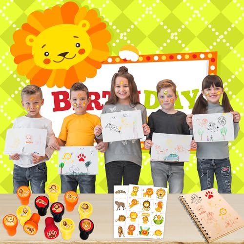 36PCS Lion Party Favors: Safari Jungle Animal Themed Temporary Tattoos & Stamps for Kids Birthday Card Decorations, Goodie Bag Gifts, Classroom Rewards Avelisse