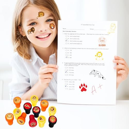 36PCS Lion Party Favors: Safari Jungle Animal Themed Temporary Tattoos & Stamps for Kids Birthday Card Decorations, Goodie Bag Gifts, Classroom Rewards Avelisse