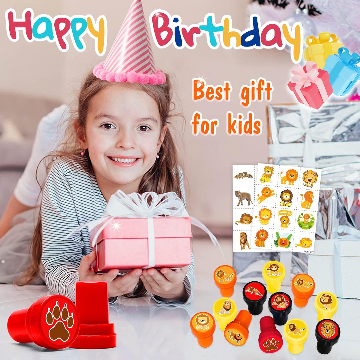 36PCS Lion Party Favors: Safari Jungle Animal Themed Temporary Tattoos & Stamps for Kids Birthday Card Decorations, Goodie Bag Gifts, Classroom Rewards Avelisse