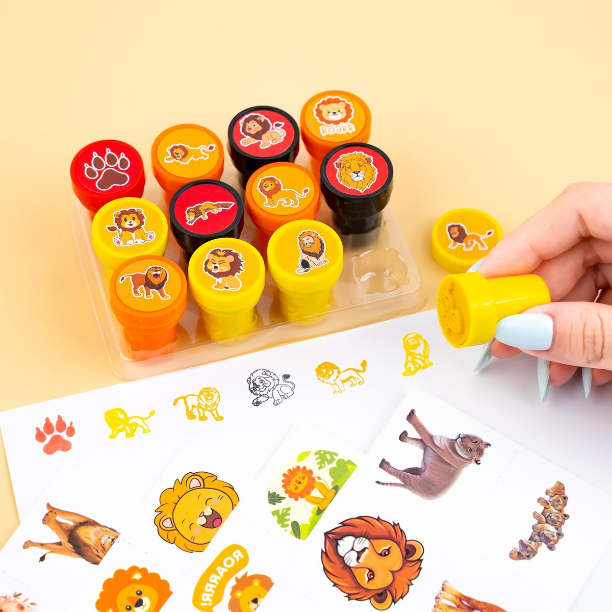 36PCS Lion Party Favors: Safari Jungle Animal Themed Temporary Tattoos & Stamps for Kids Birthday Card Decorations, Goodie Bag Gifts, Classroom Rewards Avelisse