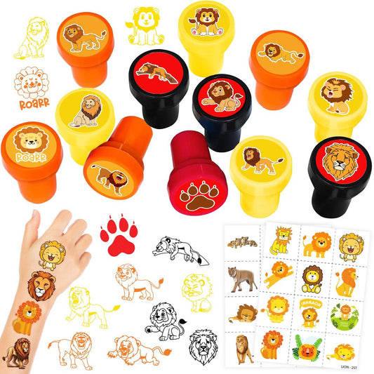 36PCS Lion Party Favors: Safari Jungle Animal Themed Temporary Tattoos & Stamps for Kids Birthday Card Decorations, Goodie Bag Gifts, Classroom Rewards Avelisse