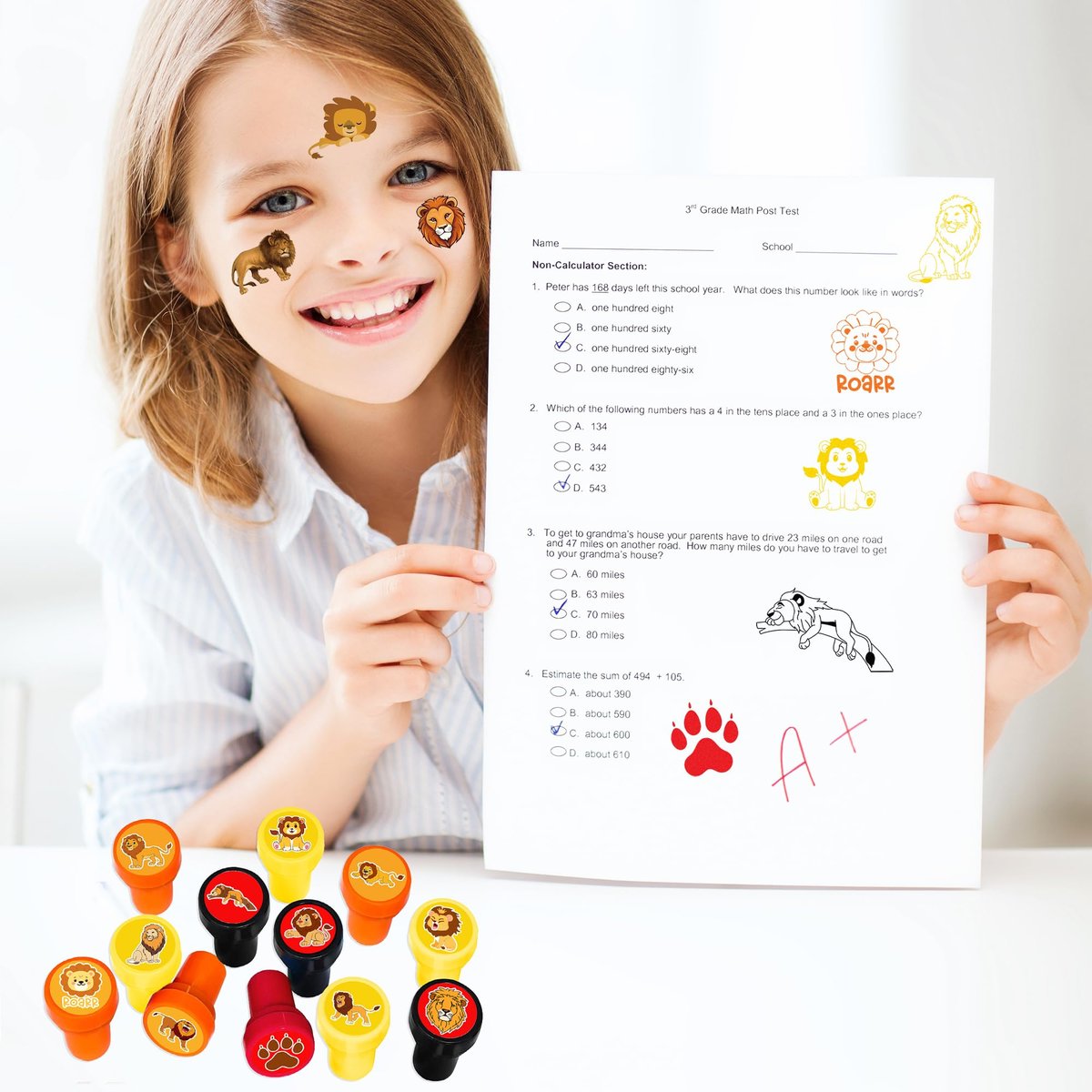 36PCS Lion Party Favors: Safari Jungle Animal Themed Temporary Tattoos & Stamps for Kids Birthday Card Decorations, Goodie Bag Gifts, Classroom Rewards Avelisse