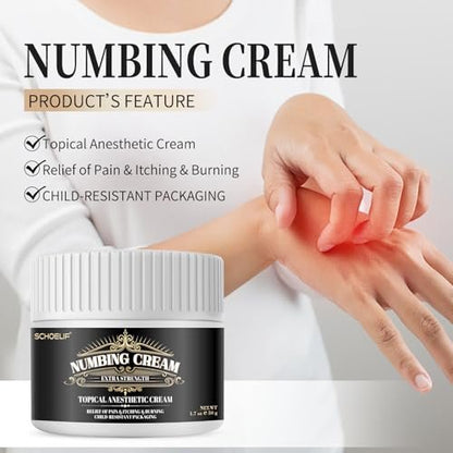 SCHOELIF Numbing Cream Extra Strength - Topical Anesthetic Cream with Child-Resistant Packaging, 50g (1.7oz) Avelisse