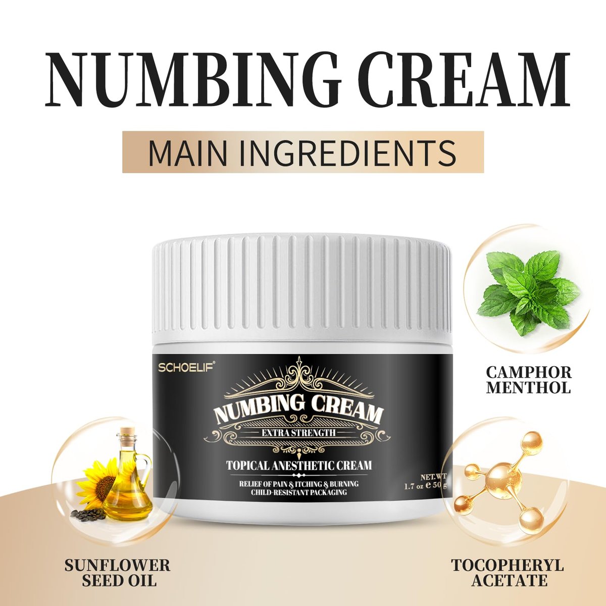 SCHOELIF Numbing Cream Extra Strength - Topical Anesthetic Cream with Child-Resistant Packaging, 50g (1.7oz) Avelisse