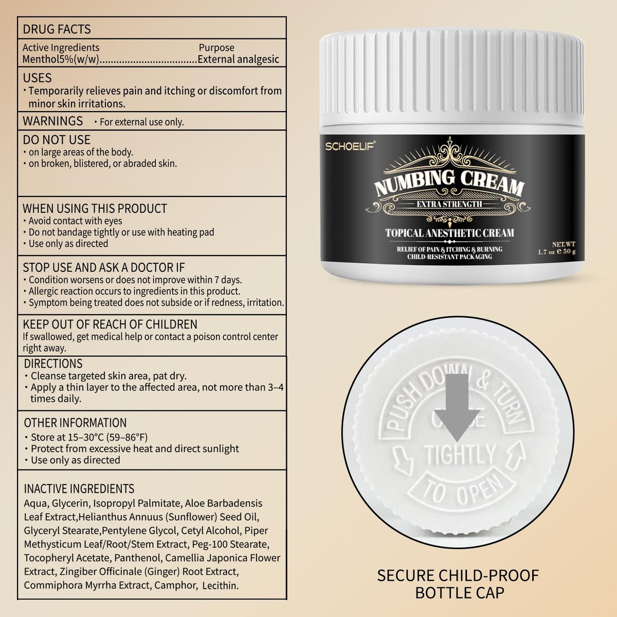 SCHOELIF Numbing Cream Extra Strength - Topical Anesthetic Cream with Child-Resistant Packaging, 50g (1.7oz) Avelisse