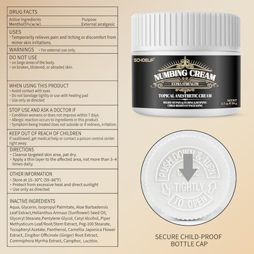 SCHOELIF Numbing Cream Extra Strength - Topical Anesthetic Cream with Child-Resistant Packaging, 50g (1.7oz) Avelisse