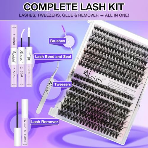 DIY Lash Clusters Kit 9-16mm 60D 80D 100D 224Pcs Fluffy D Curl Natural Cat Eye Lashes with Bond, Seal, Remover, Tweezers & Brush Avelisse