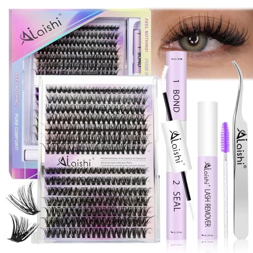 DIY Lash Clusters Kit 9-16mm 60D 80D 100D 224Pcs Fluffy D Curl Natural Cat Eye Lashes with Bond, Seal, Remover, Tweezers & Brush Avelisse