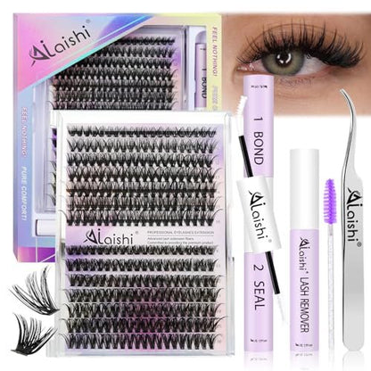 DIY Lash Clusters Kit 9-16mm 60D 80D 100D 224Pcs Fluffy D Curl Natural Cat Eye Lashes with Bond, Seal, Remover, Tweezers & Brush Avelisse