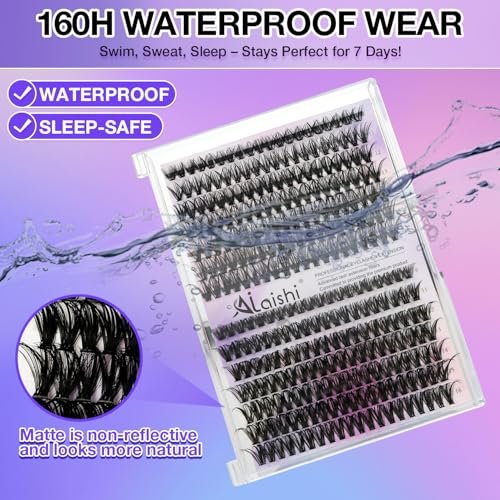 DIY Lash Clusters Kit 9-16mm 60D 80D 100D 224Pcs Fluffy D Curl Natural Cat Eye Lashes with Bond, Seal, Remover, Tweezers & Brush Avelisse