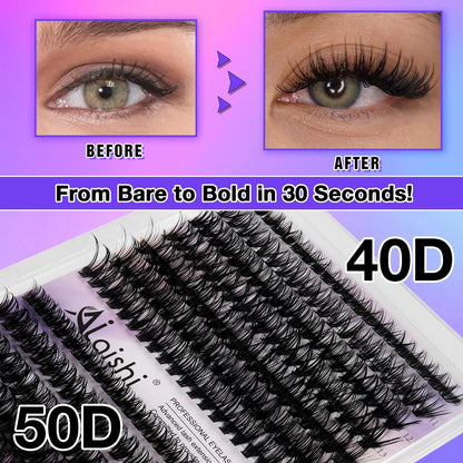DIY Lash Clusters Kit 9-16mm 60D 80D 100D 224Pcs Fluffy D Curl Natural Cat Eye Lashes with Bond, Seal, Remover, Tweezers & Brush Avelisse