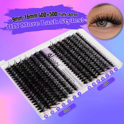 DIY Lash Clusters Kit 9-16mm 60D 80D 100D 224Pcs Fluffy D Curl Natural Cat Eye Lashes with Bond, Seal, Remover, Tweezers & Brush Avelisse