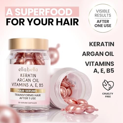 ELLA BELLA® Keratin Hair Serum with Argan Oil & Vitamins A, E, B5 – Anti-Frizz Night Repair Treatment for Smooth, Shiny Hair Avelisse