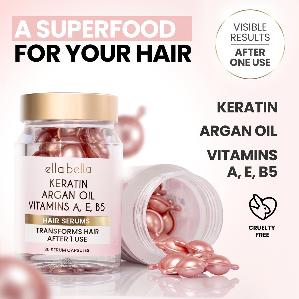 ELLA BELLA® Keratin Hair Serum with Argan Oil & Vitamins A, E, B5 – Anti-Frizz Night Repair Treatment for Smooth, Shiny Hair Avelisse