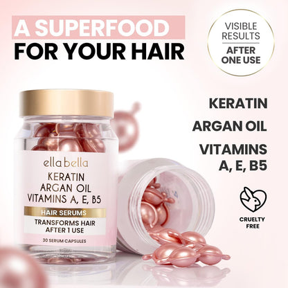 ELLA BELLA® Keratin Hair Serum with Argan Oil & Vitamins A, E, B5 – Anti-Frizz Night Repair Treatment for Smooth, Shiny Hair Avelisse