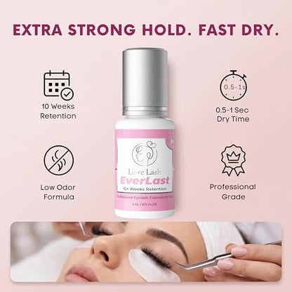 Everlast Strong Eyelash Extension Glue by Liore Lash – Black Adhesive for Classic & Volume Lashes, 0.5-1 Sec Fast Dry, 10 Weeks Retention