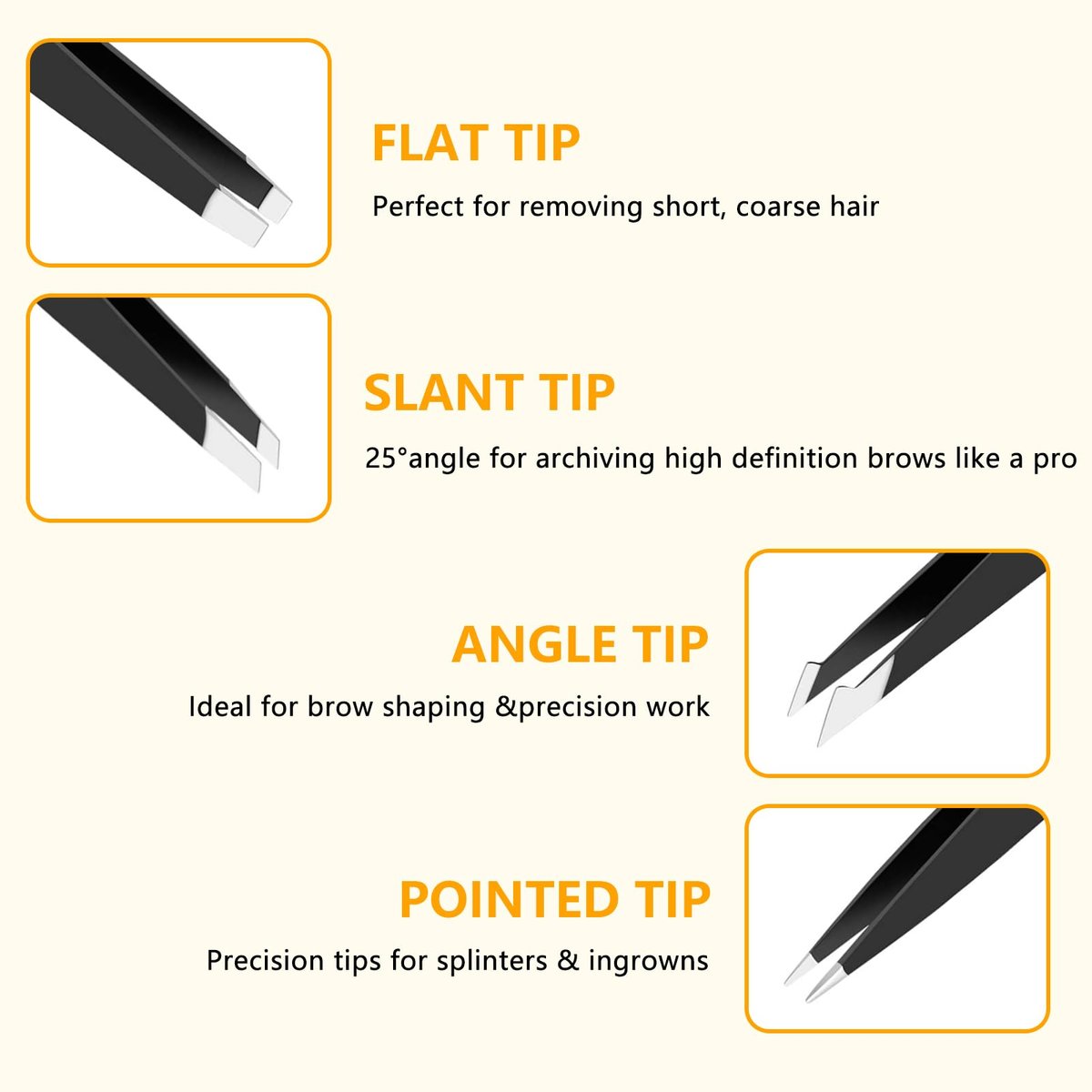 4 PCS Stainless Steel Tweezers Set – Precision Tweezers for Ingrown Hair, Facial Hair, Splinter, Blackhead and Tick Remover - görsel 3